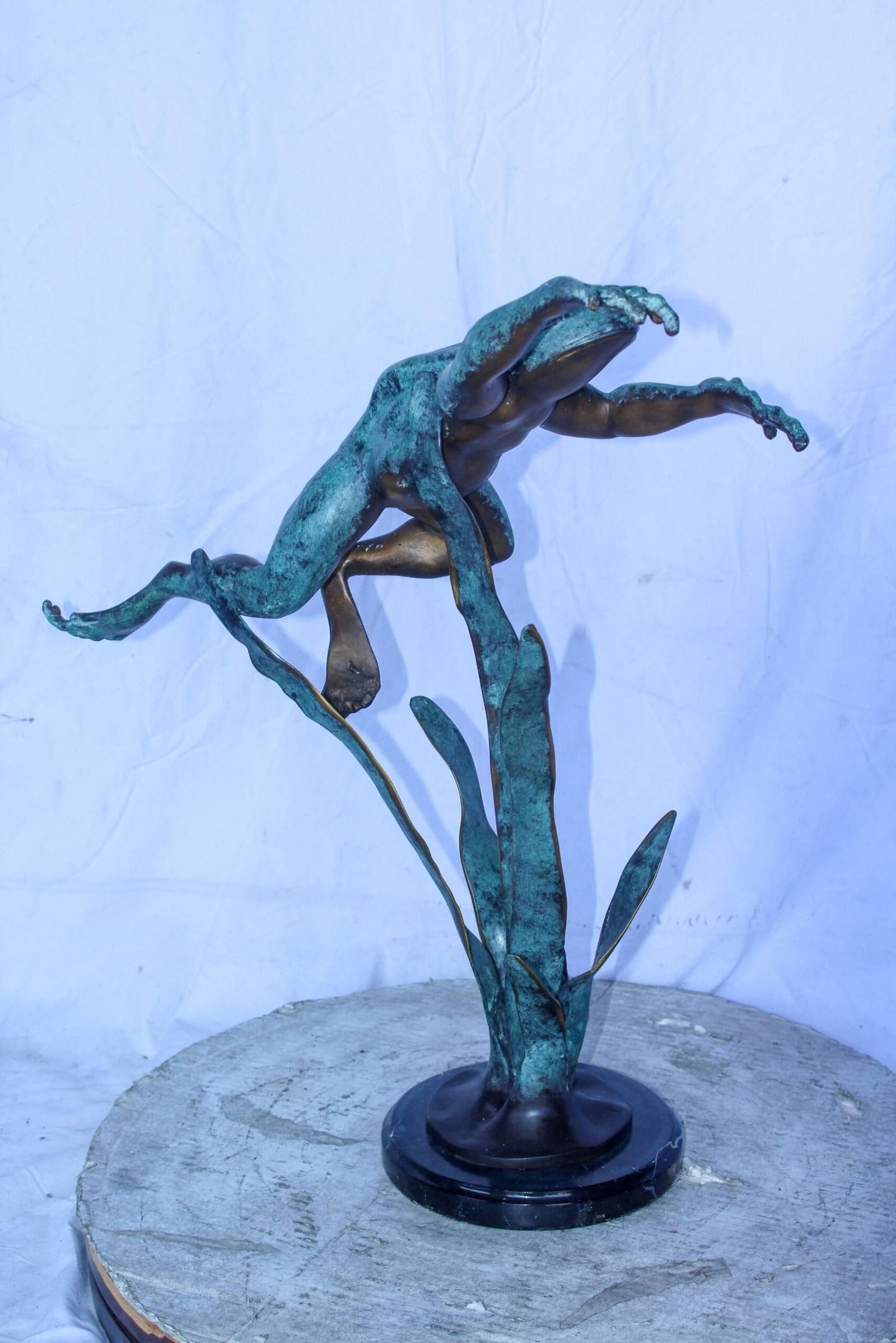 Frog Leaping Over Grass Bronze Statue 23" x 11" x 24"H - 8