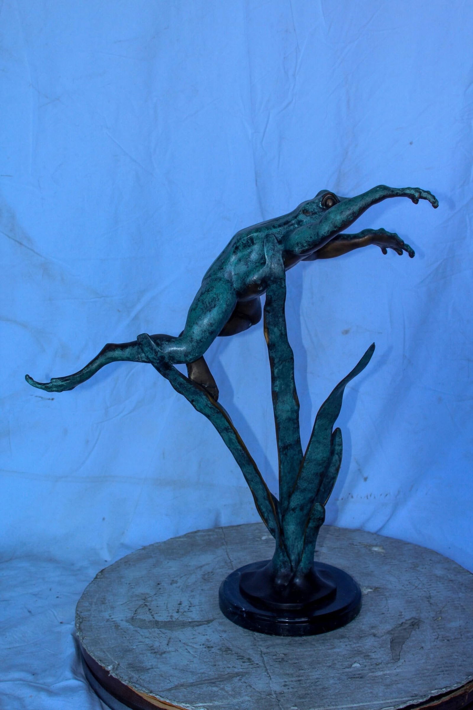 Frog Leaping Over Grass Bronze Statue 23" x 11" x 24"H - 9
