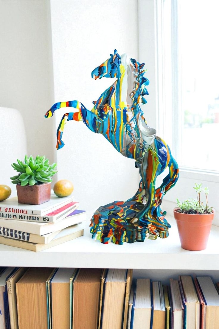 Multicolor Rearing Horse Statue Abstract Art Décor 11" x 6" x 14"H - 2