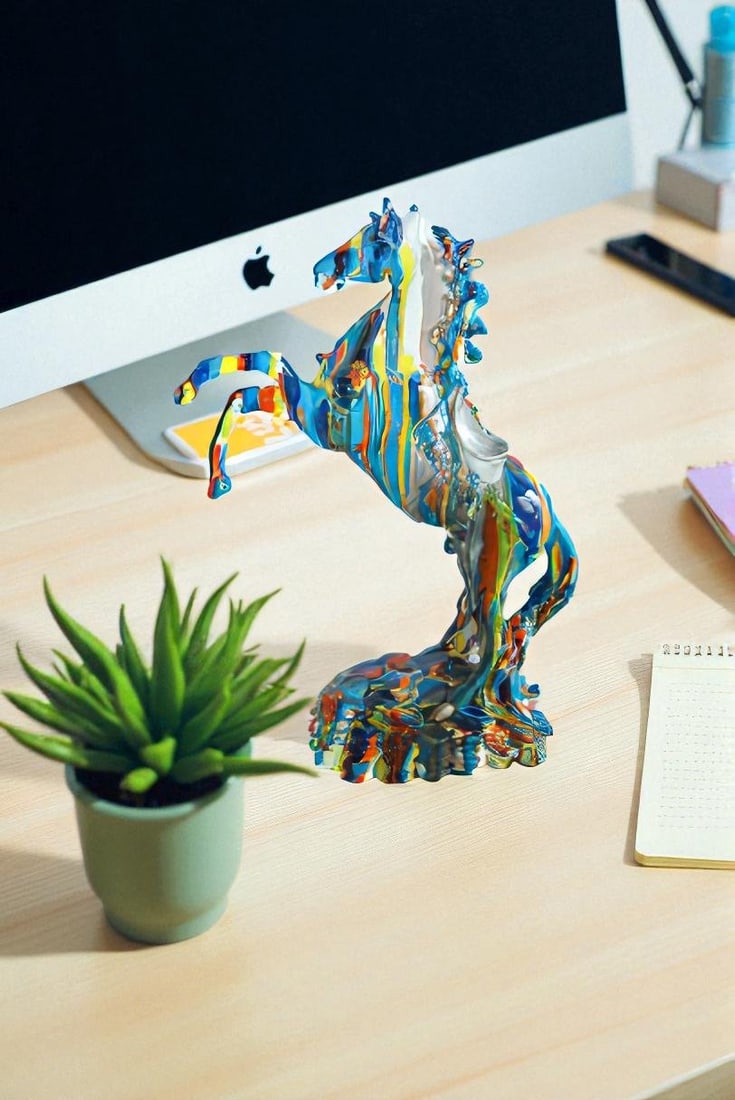 Multicolor Rearing Horse Statue Abstract Art Décor 11" x 6" x 14"H - 3