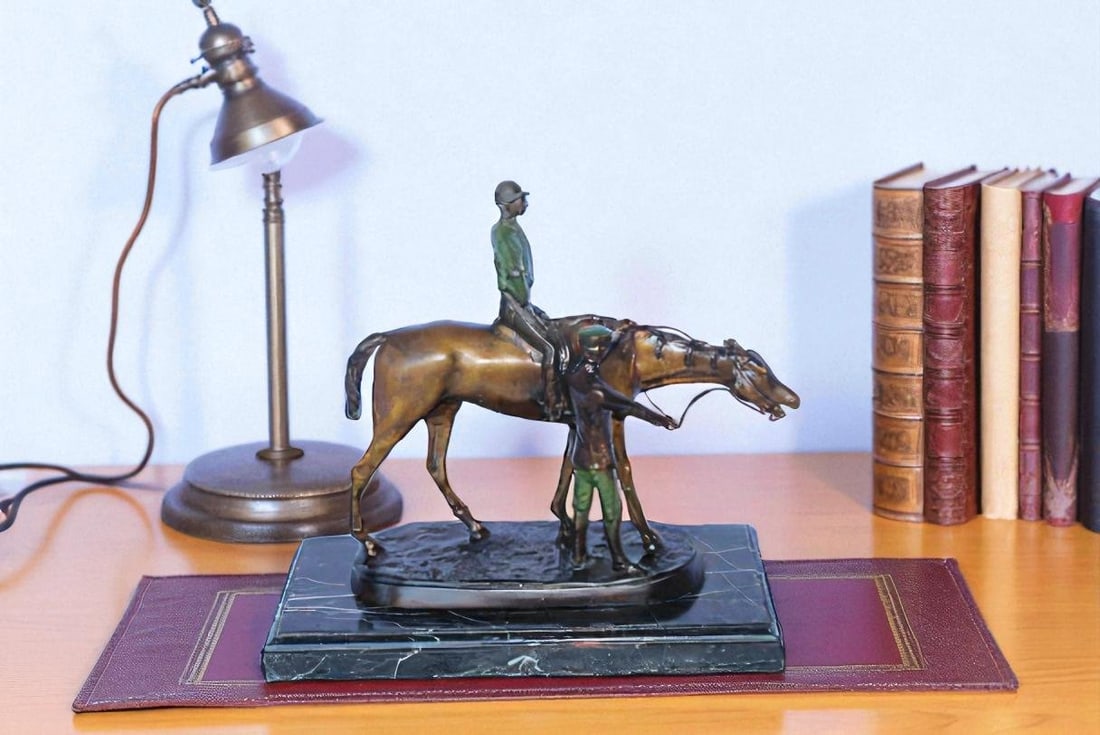 Horse and Jockey Bronze Statue, A J. Willis Good Replica 14" x 6" x 13"H - 2