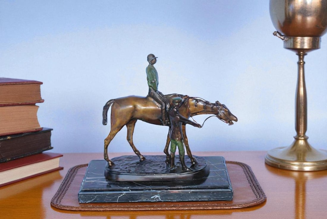 Horse and Jockey Bronze Statue, A J. Willis Good Replica 14" x 6" x 13"H - 3