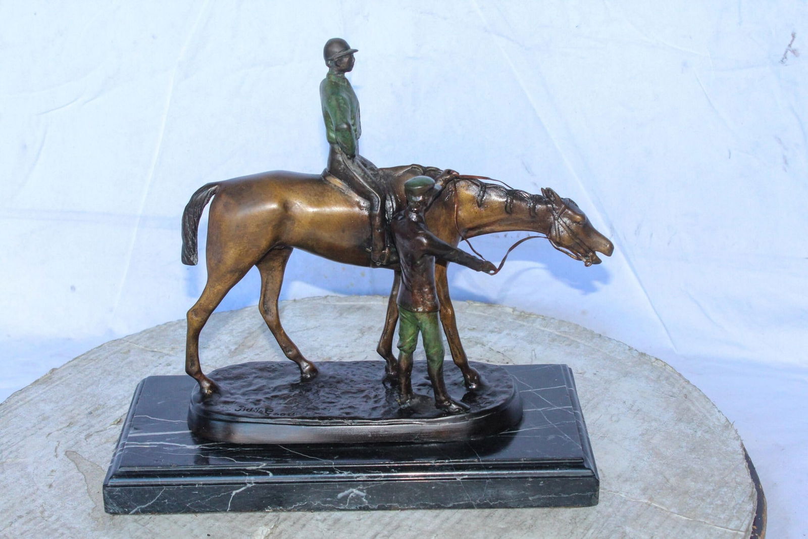 Horse and Jockey Bronze Statue, A J. Willis Good Replica 14" x 6" x 13"H - 4