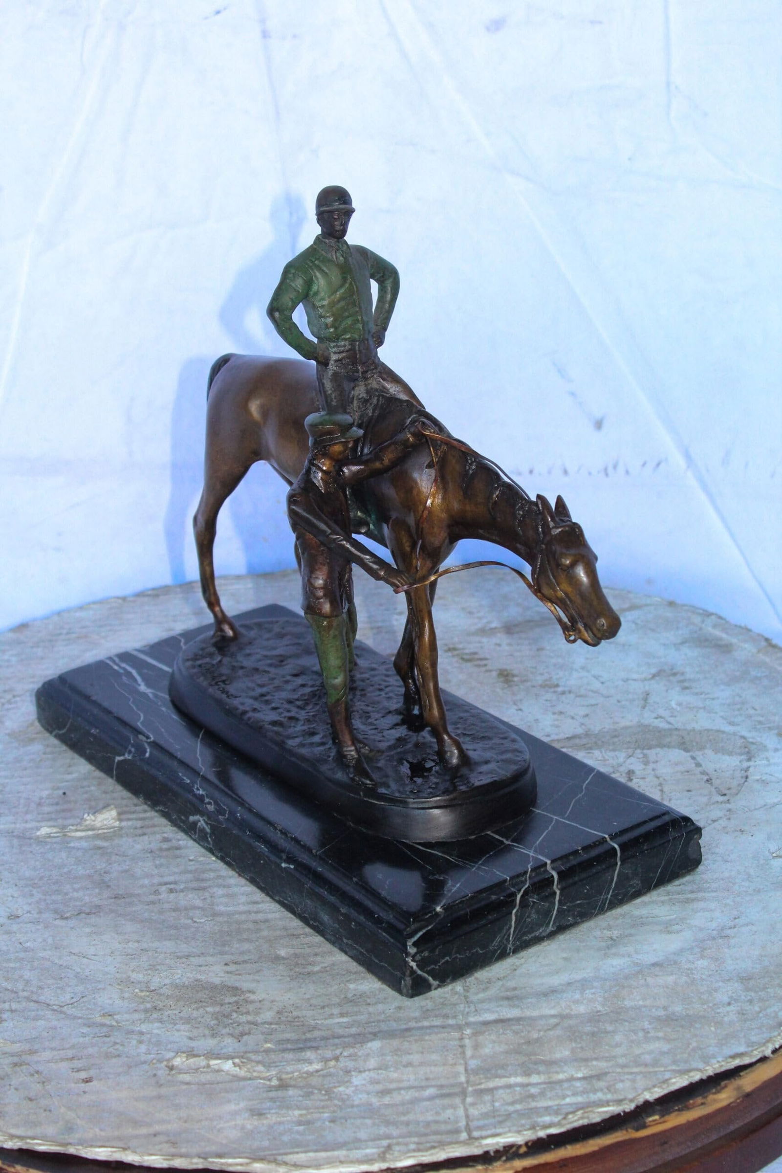 Horse and Jockey Bronze Statue, A J. Willis Good Replica 14" x 6" x 13"H - 5