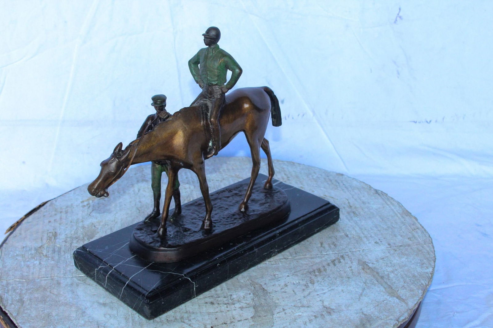 Horse and Jockey Bronze Statue, A J. Willis Good Replica 14" x 6" x 13"H - 7