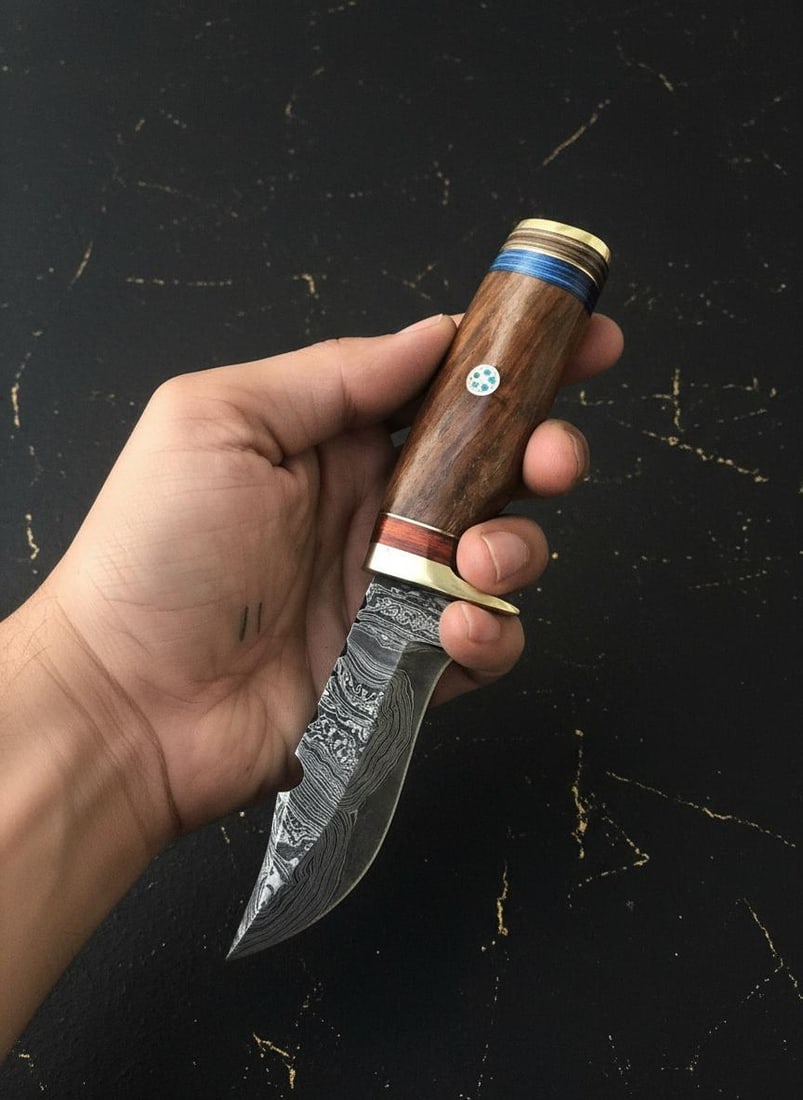 Twist Pattern Damascus Steel Hunting Knife 8.25" Fixed Blade with Camel Bone Handle - 2