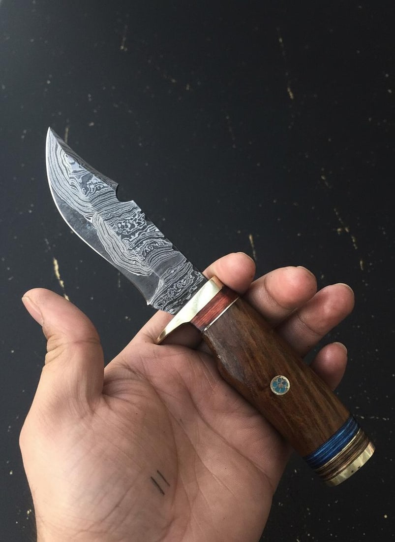 Twist Pattern Damascus Steel Hunting Knife 8.25" Fixed Blade with Camel Bone Handle - 3