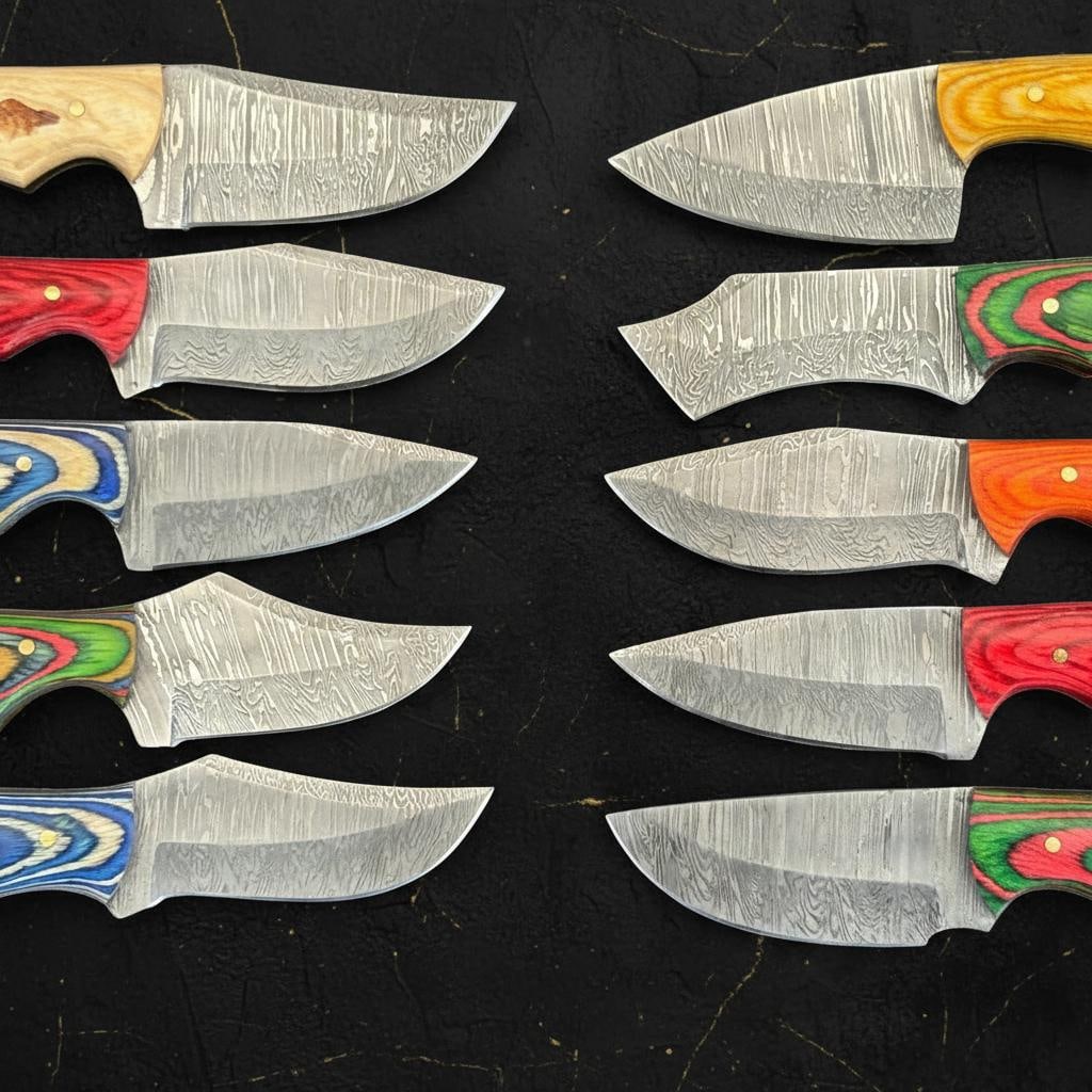 Damascus Steel Tanto Hunting Knife Set, Lot of 10 with Hardwood Handles - 2