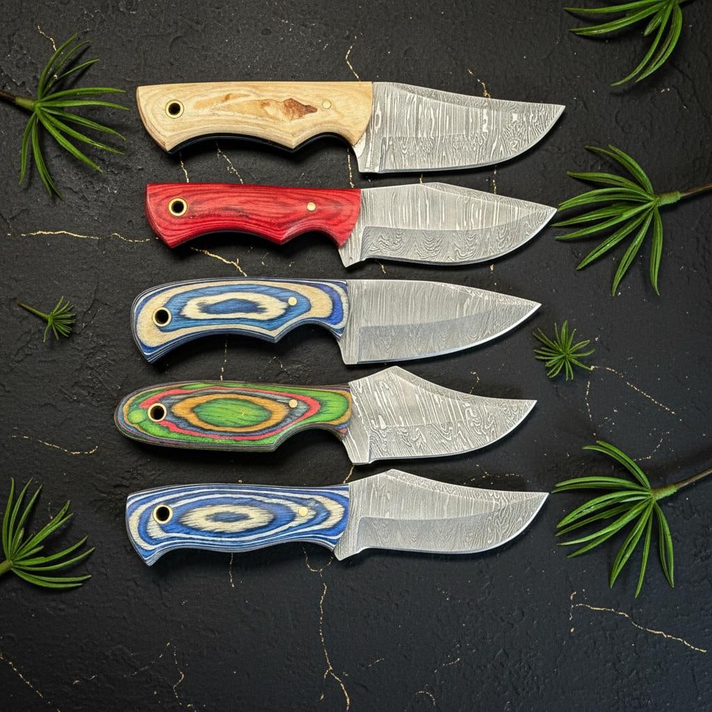 Damascus Steel Tanto Hunting Knife Set, Lot of 10 with Hardwood Handles - 8