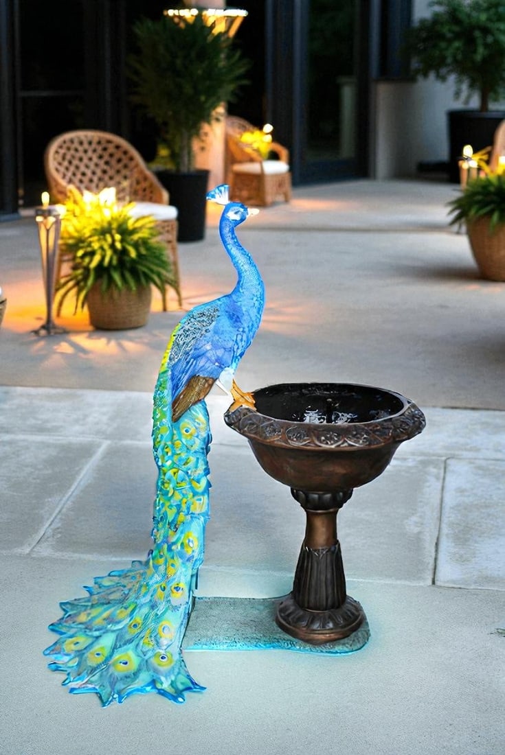 Bronze Peacock Fountain Sculpture with Decorative Bowl - 2