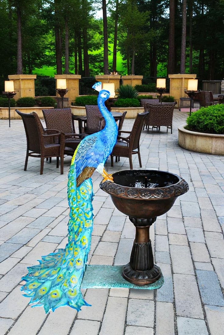 Bronze Peacock Fountain Sculpture with Decorative Bowl - 3