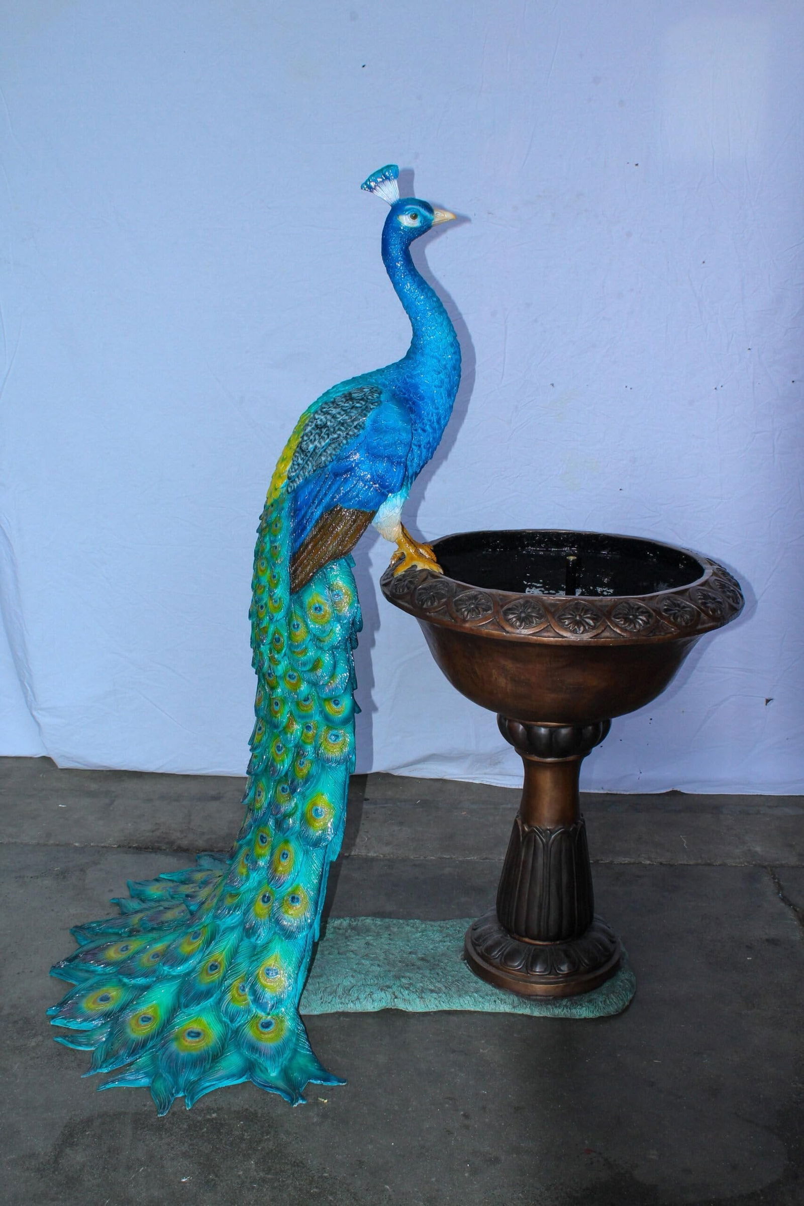 Bronze Peacock Fountain Sculpture with Decorative Bowl - 4