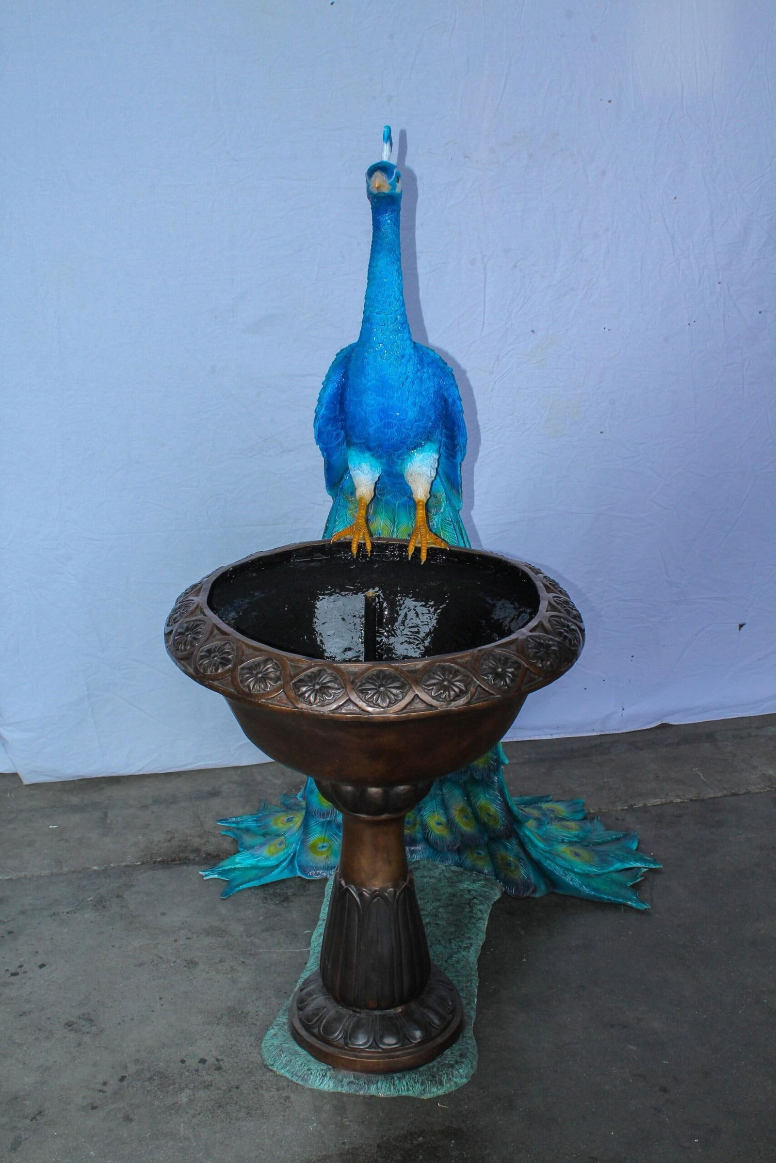 Bronze Peacock Fountain Sculpture with Decorative Bowl - 6