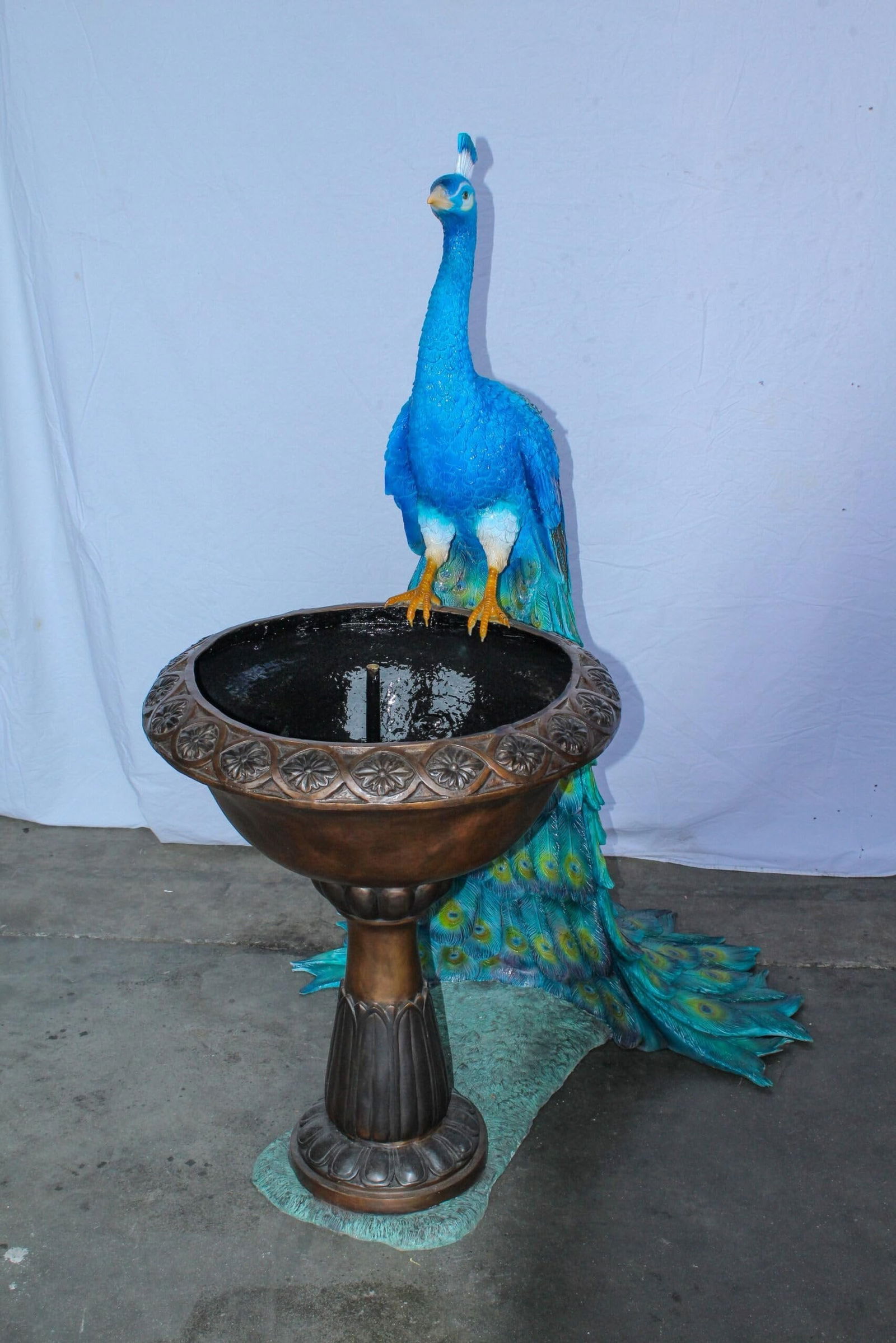 Bronze Peacock Fountain Sculpture with Decorative Bowl - 7