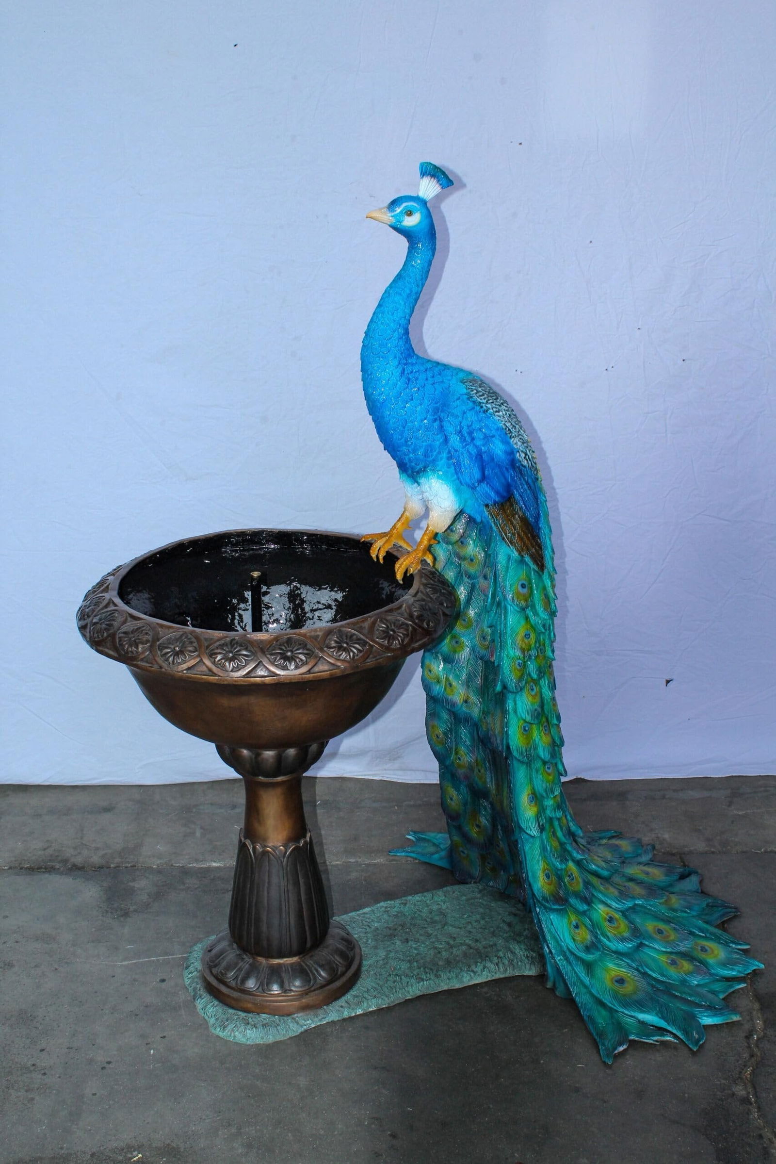 Bronze Peacock Fountain Sculpture with Decorative Bowl - 8