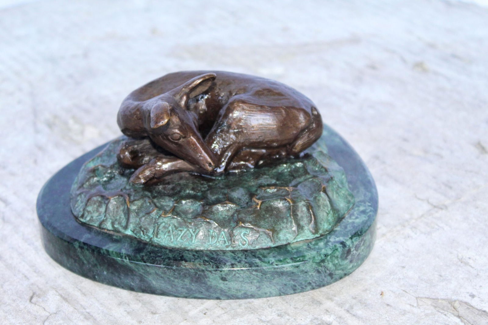 Deer Lazy Days, Small Bronze Statue Signed by Robert Beeler 6" x 7" x 3"H - 11