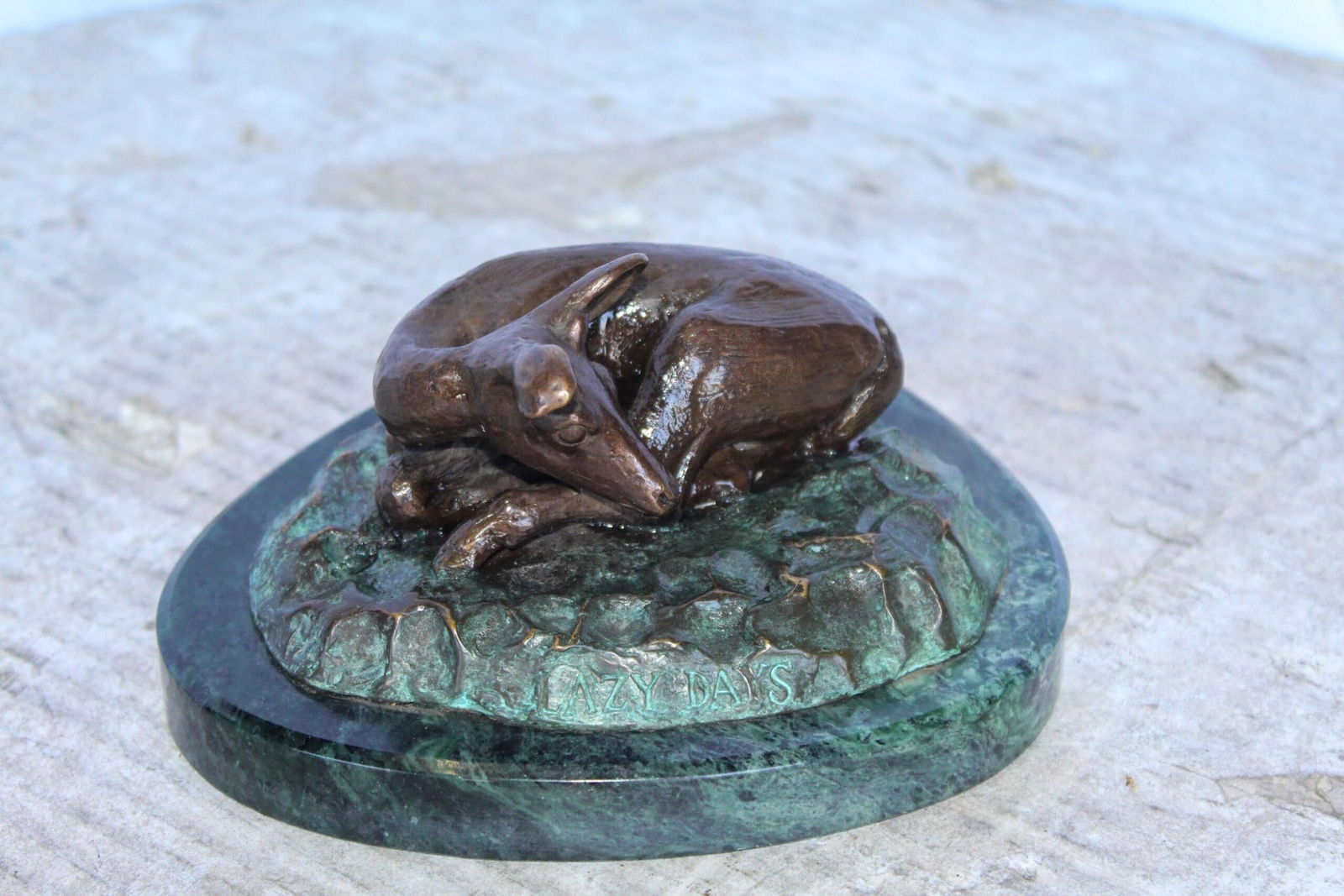 Deer Lazy Days, Small Bronze Statue Signed by Robert Beeler 6" x 7" x 3"H - 4