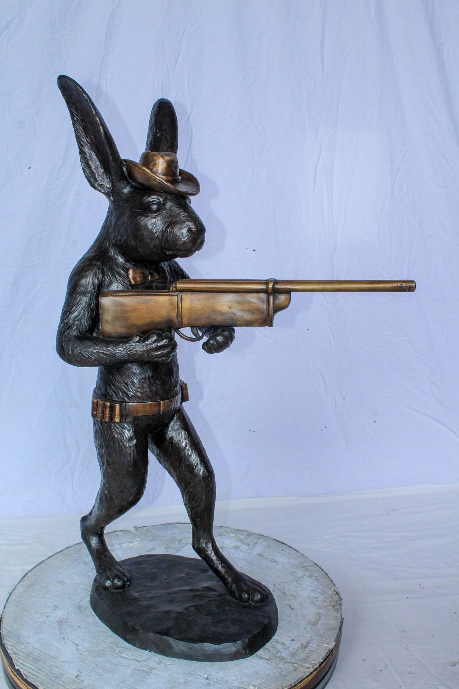 Bronze Statue of Cowboy Rabbit Holding Rifle 22" x 13" x 35"H - 4
