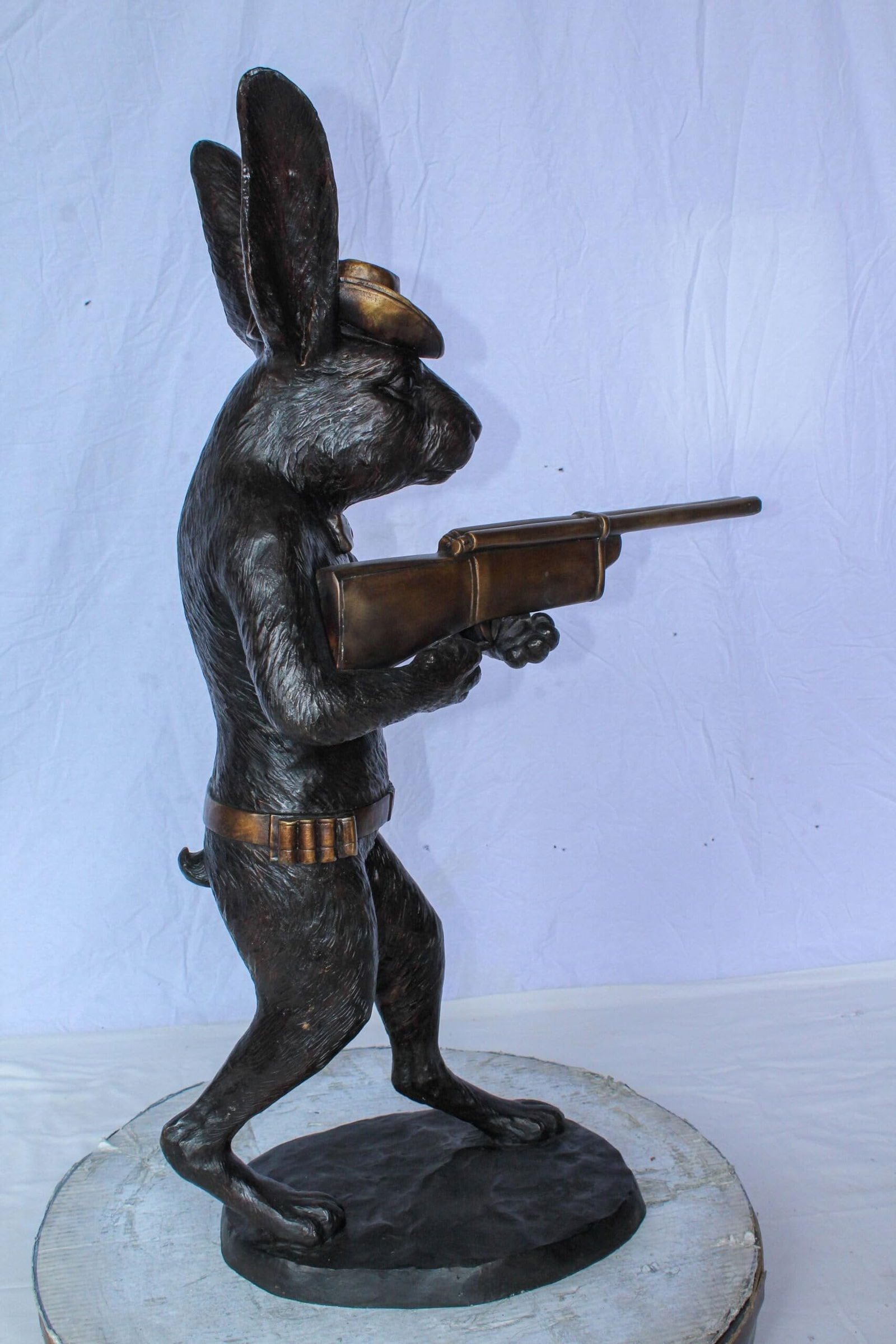 Bronze Statue of Cowboy Rabbit Holding Rifle 22" x 13" x 35"H - 5