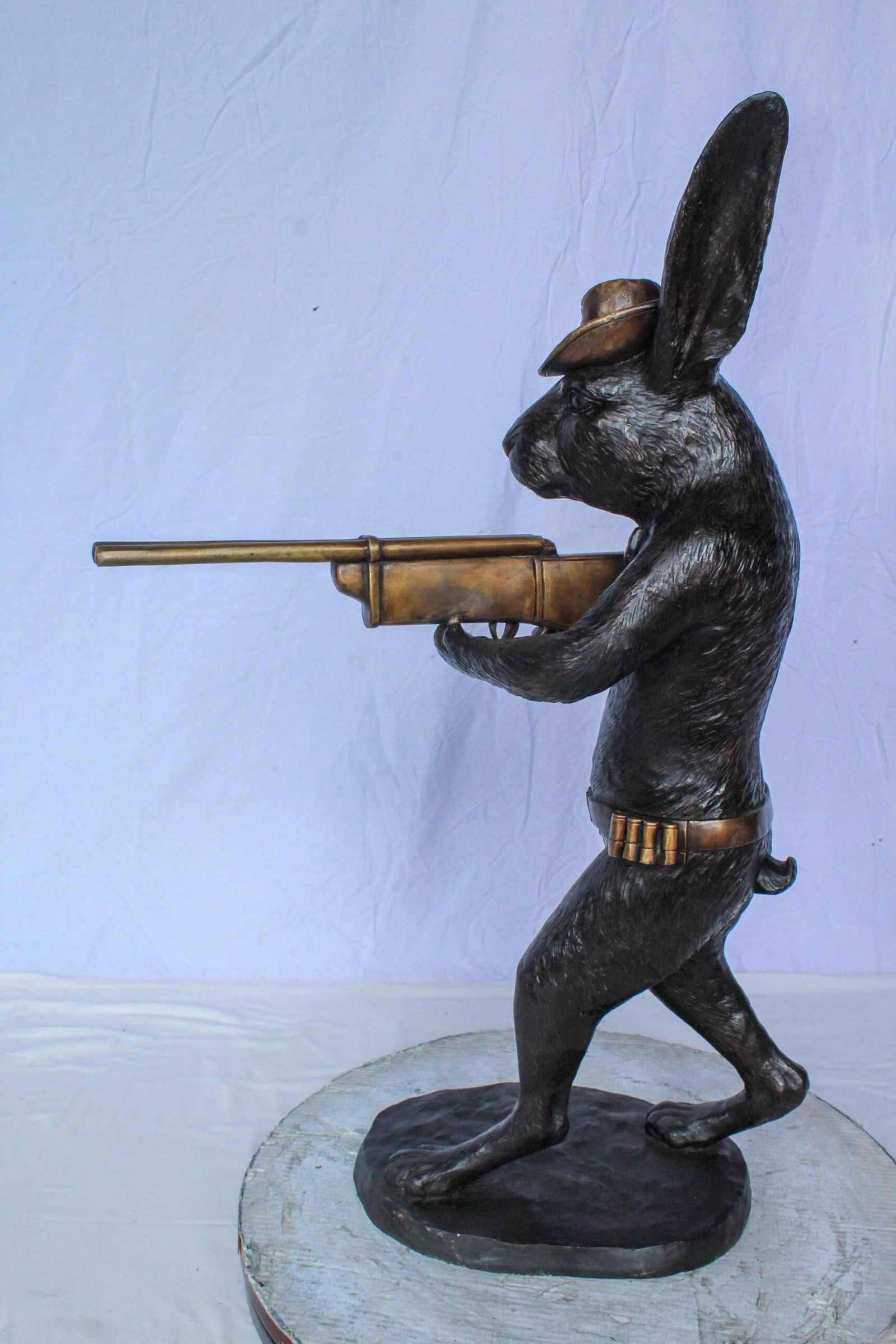 Bronze Statue of Cowboy Rabbit Holding Rifle 22" x 13" x 35"H - 7