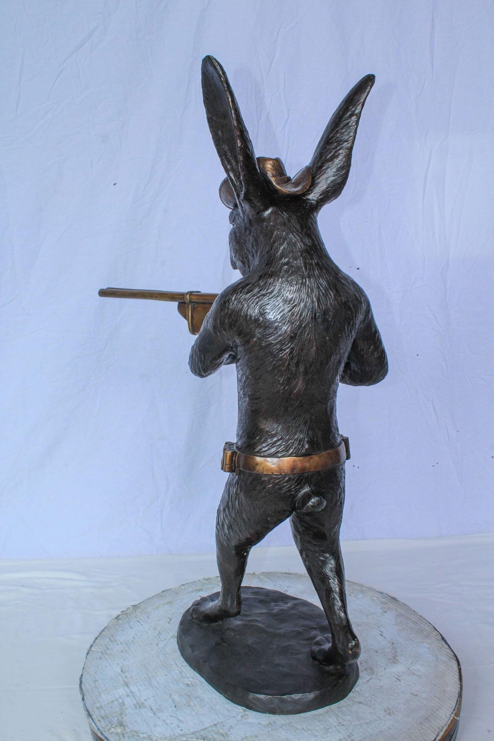 Bronze Statue of Cowboy Rabbit Holding Rifle 22" x 13" x 35"H - 8
