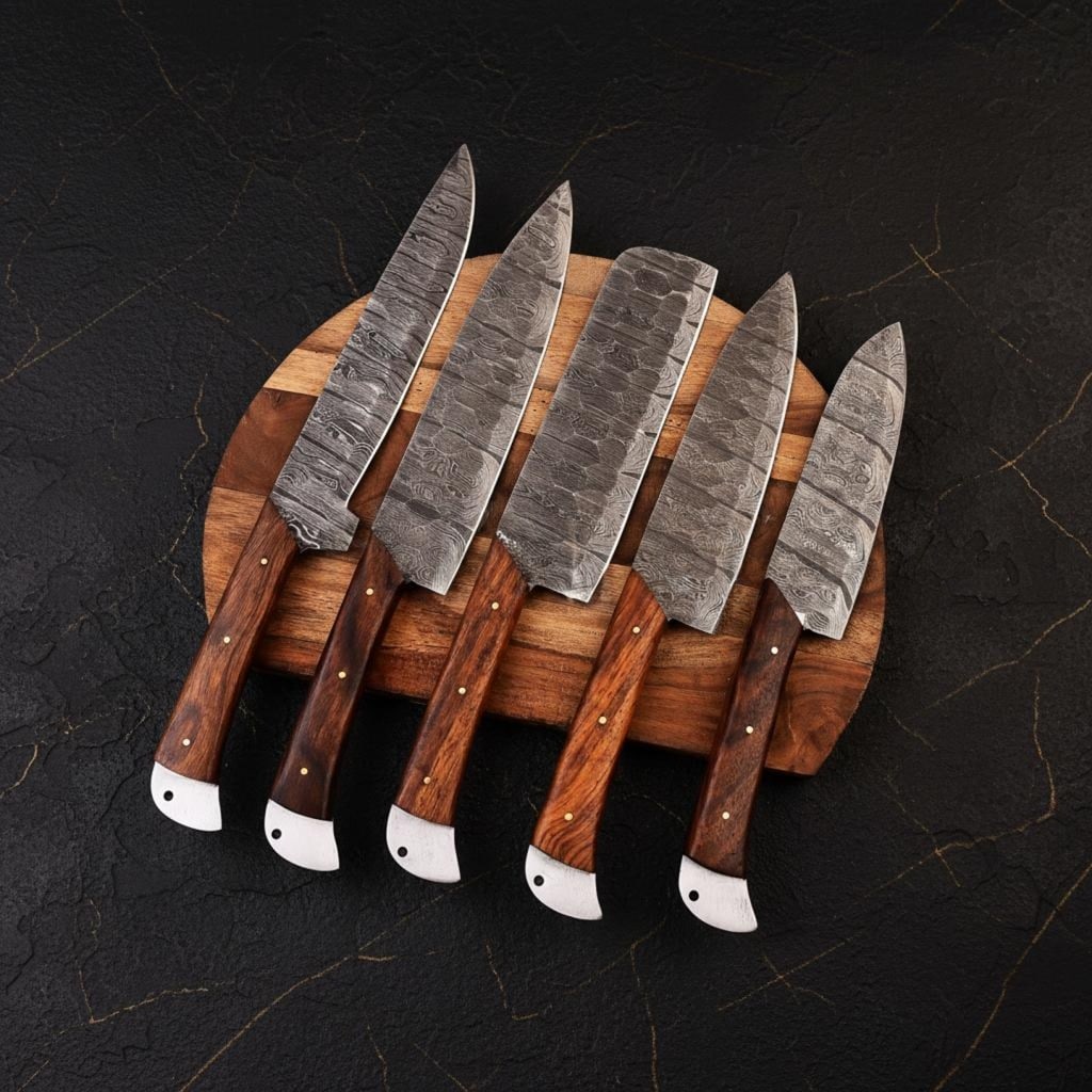 Hand Forged 5-Piece Damascus Steel Knife Set, Twist Pattern Professional Chef Knives - 3