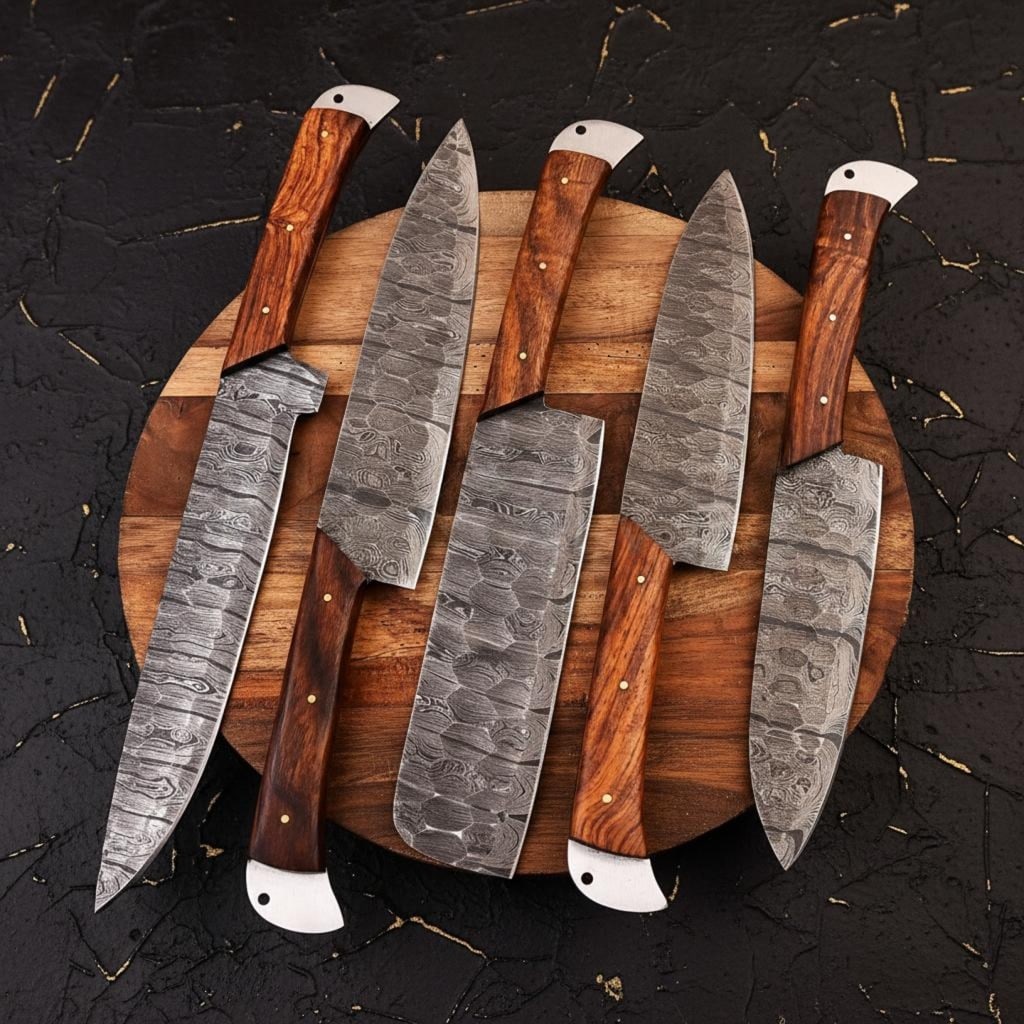 Hand Forged 5-Piece Damascus Steel Knife Set, Twist Pattern Professional Chef Knives - 4