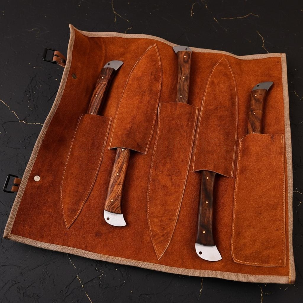 Hand Forged 5-Piece Damascus Steel Knife Set, Twist Pattern Professional Chef Knives - 5