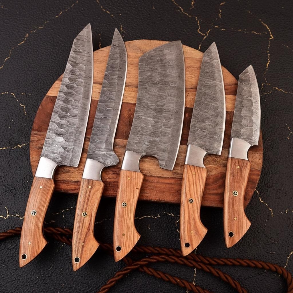 Twist Pattern Damascus Steel 5-Piece Chef Knife Set, Hand Forged Carbon Steel - 3