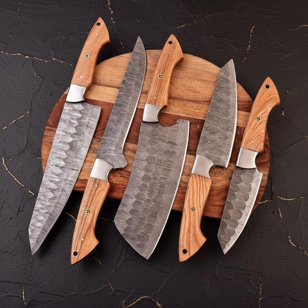 Twist Pattern Damascus Steel 5-Piece Chef Knife Set, Hand Forged Carbon Steel - 4