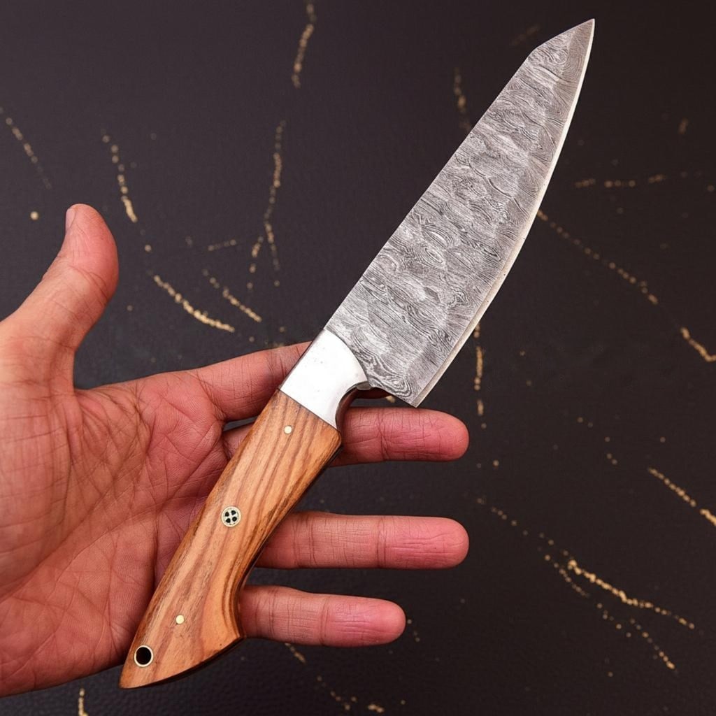 Twist Pattern Damascus Steel 5-Piece Chef Knife Set, Hand Forged Carbon Steel - 5