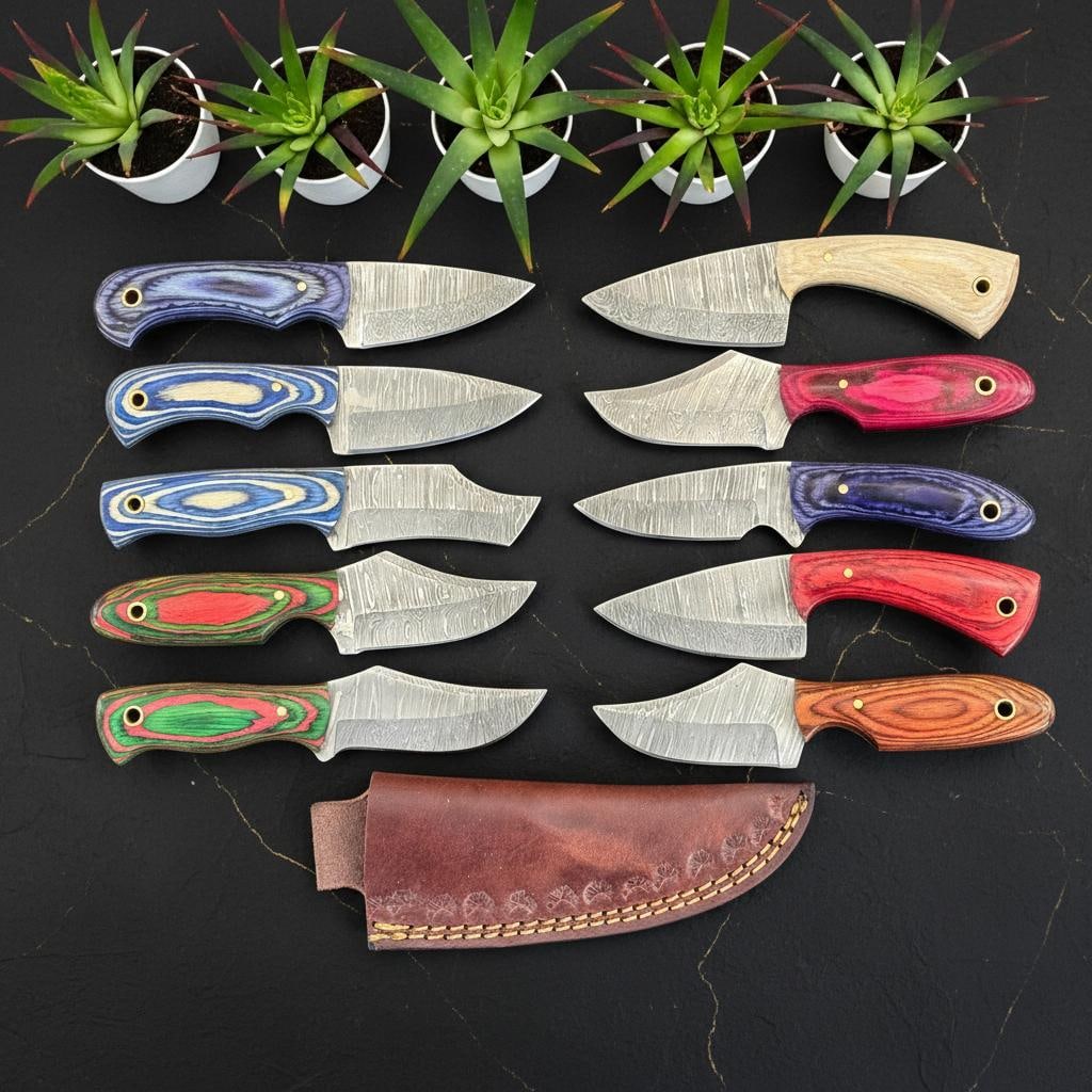 Lot of 10 Hand-Forged Damascus Steel Skinner Knives 6" Pakka Wood Handles D74: Title:Lot of 10 Hand-Forged Damascus Steel Skinner Knives 6" Pakka Wood Handles D74Description:Elevate your collection with this lot of 10 hand-forged Damascus Steel hunting knives, model D74. Each