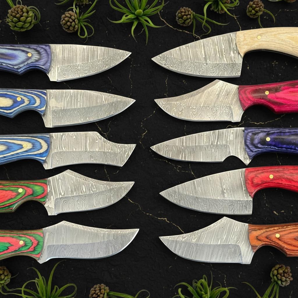 Lot of 10 Hand-Forged Damascus Steel Skinner Knives 6" Pakka Wood Handles D74 - 2