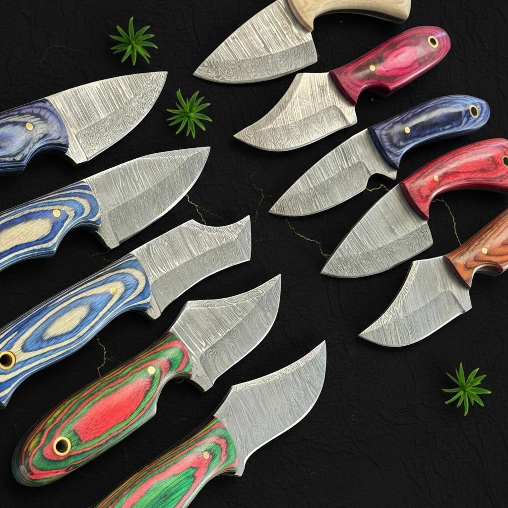 Lot of 10 Hand-Forged Damascus Steel Skinner Knives 6" Pakka Wood Handles D74 - 7