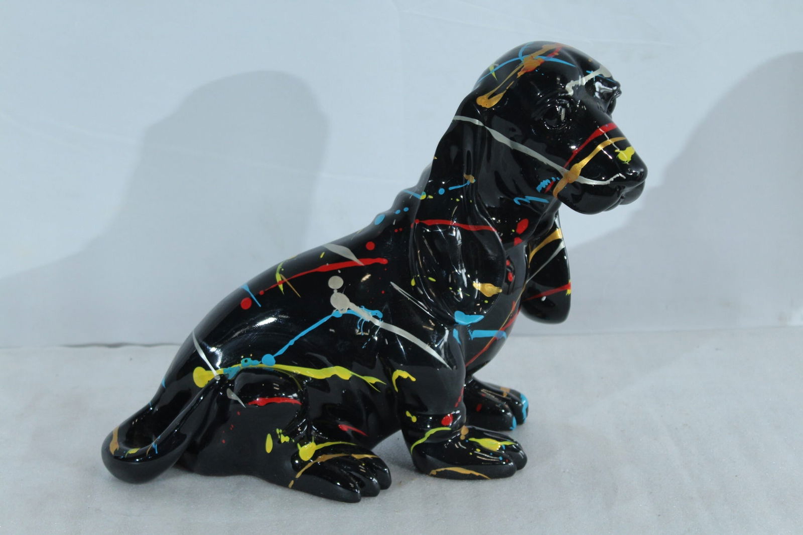 Resin Basset Hound Statue –Colorful Indoor/Outdoor Dog Sculpture with Abstract Pain Design on - 12
