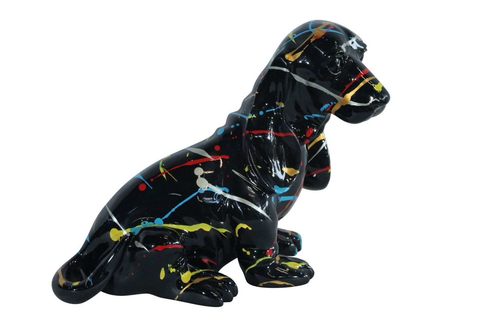 Resin Basset Hound Statue –Colorful Indoor/Outdoor Dog Sculpture with Abstract Pain Design on: Title:Resin Basset Hound Statue –Colorful Indoor/Outdoor Dog Sculpture with Abstract Pain Design on Glossy Black Finish,Modern Decorative Figurine for Dog Lovers,Art Collections16 x 8" x