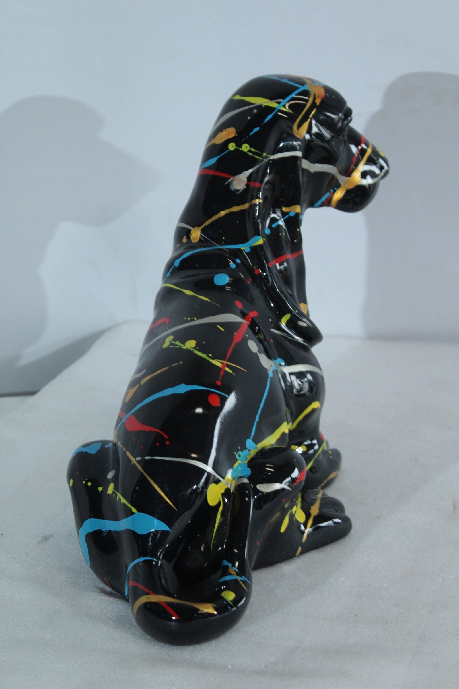 Resin Basset Hound Statue –Colorful Indoor/Outdoor Dog Sculpture with Abstract Pain Design on - 3