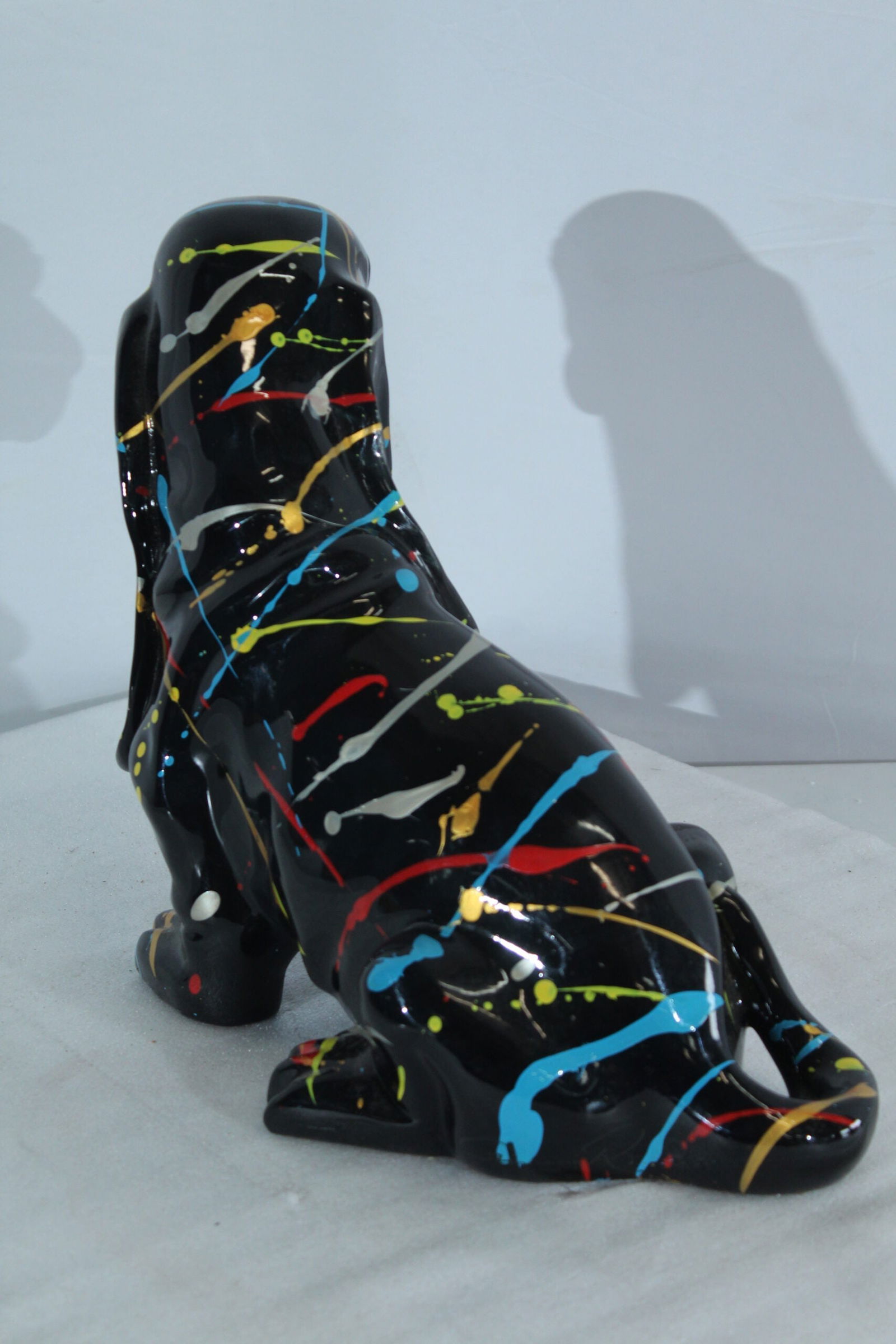 Resin Basset Hound Statue –Colorful Indoor/Outdoor Dog Sculpture with Abstract Pain Design on - 5