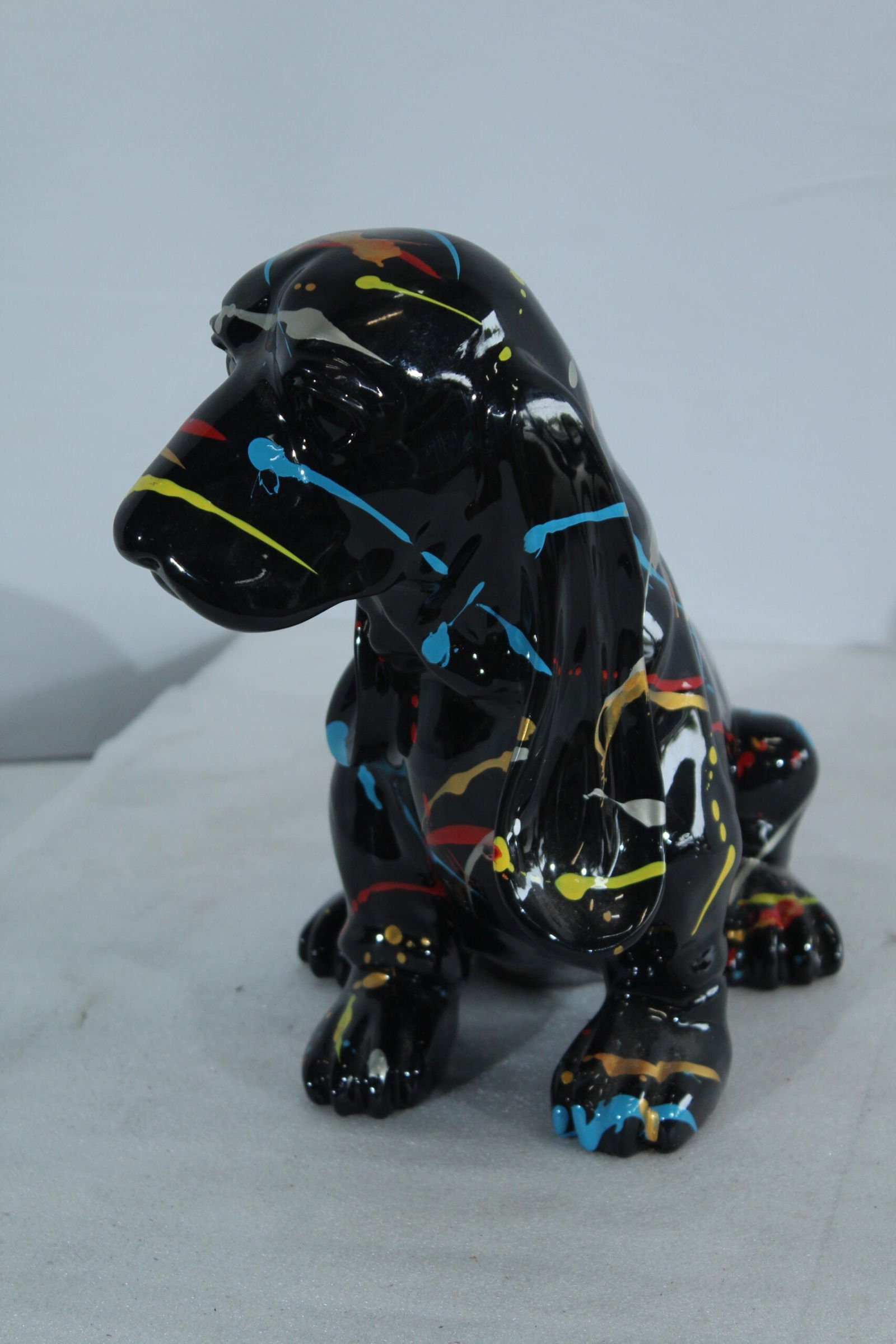 Resin Basset Hound Statue –Colorful Indoor/Outdoor Dog Sculpture with Abstract Pain Design on - 8