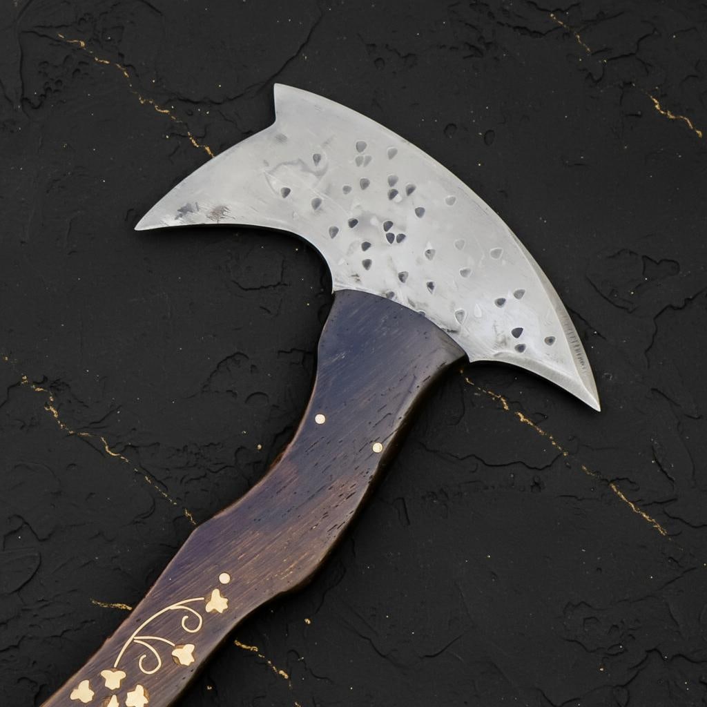 Handmade Bearded Viking Axe, 14" Forged Carbon Steel Throwing Tomahawk Hatchet - 10