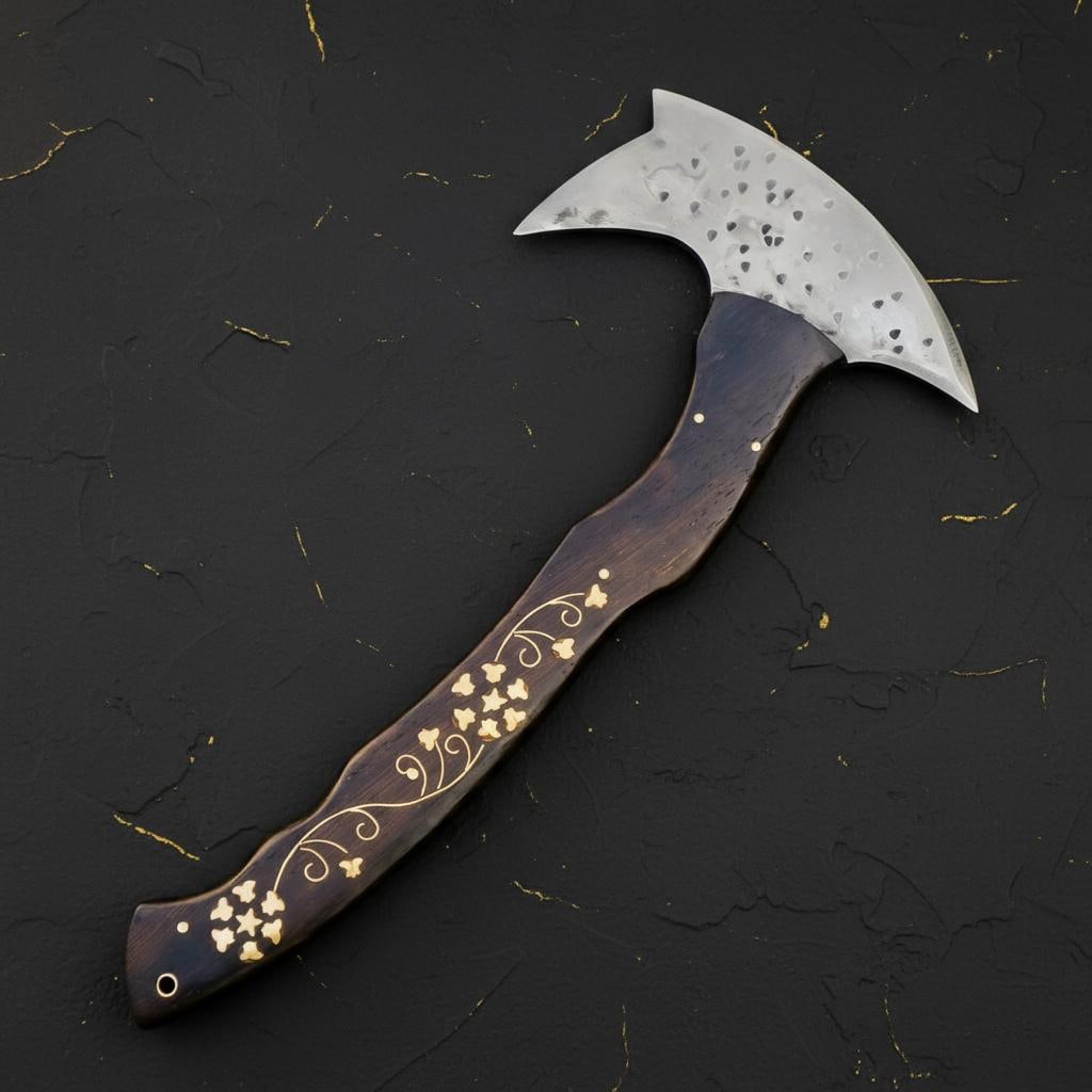 Handmade Bearded Viking Axe, 14" Forged Carbon Steel Throwing Tomahawk Hatchet - 11