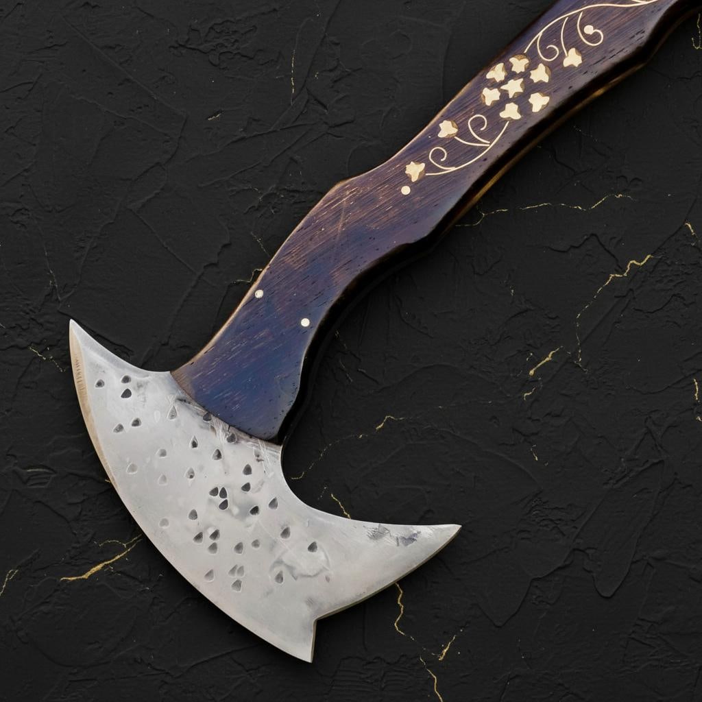 Handmade Bearded Viking Axe, 14" Forged Carbon Steel Throwing Tomahawk Hatchet - 3