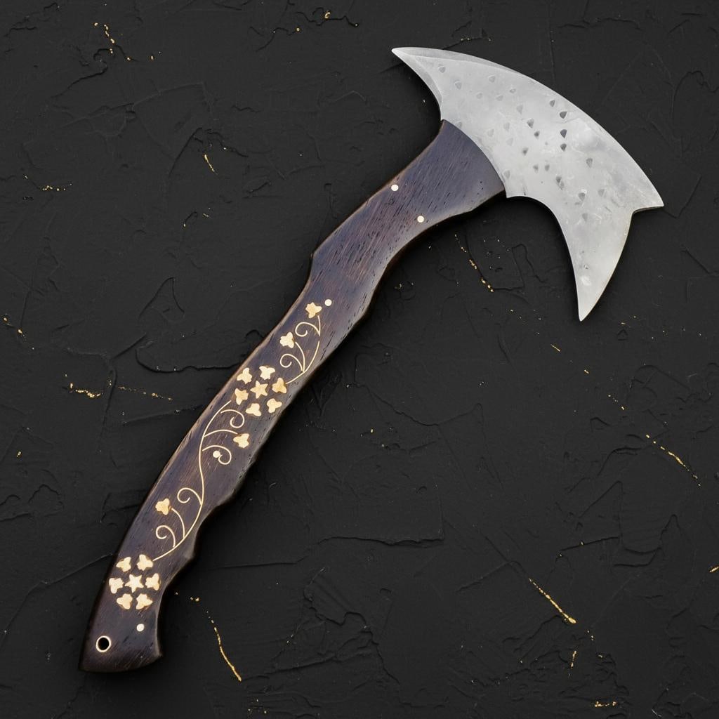 Handmade Bearded Viking Axe, 14" Forged Carbon Steel Throwing Tomahawk Hatchet - 7