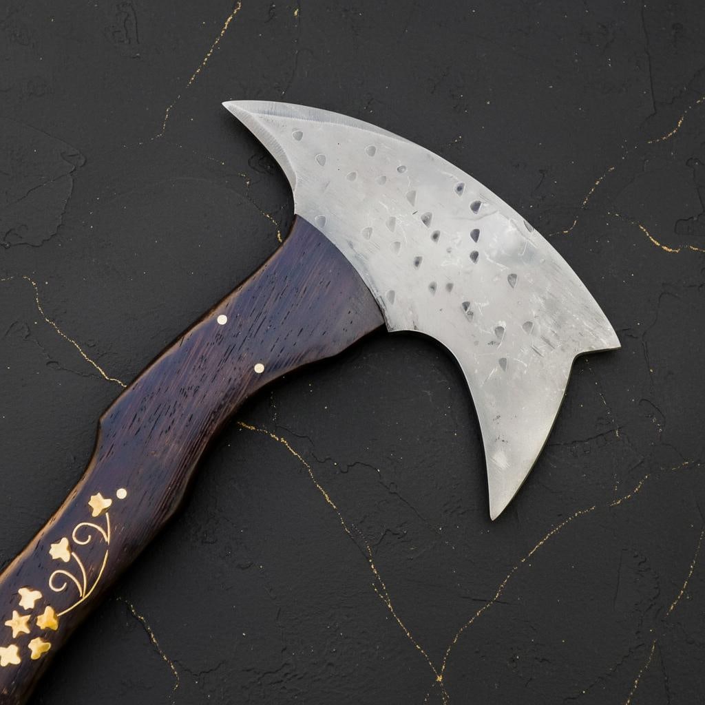 Handmade Bearded Viking Axe, 14" Forged Carbon Steel Throwing Tomahawk Hatchet - 8