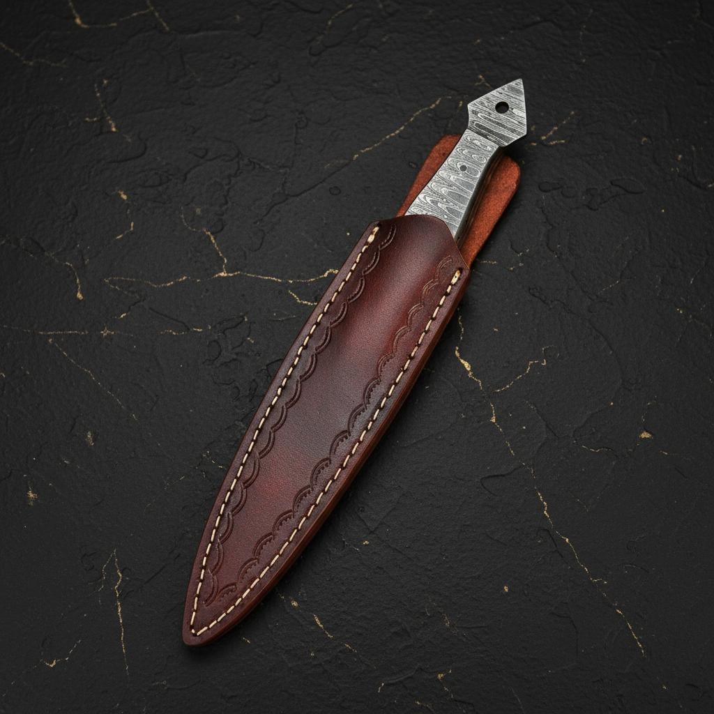 Hand Forged Kris Dagger with 10.5" Twist Pattern Damascus Steel Blade & Sheath - 6