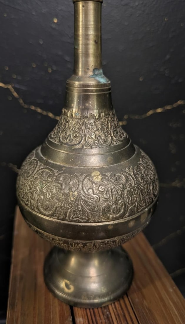 11" Tall Vintage Brass Gulabdan, a Rose & Holy Water Sprinkler for Ceremony Decor - 2