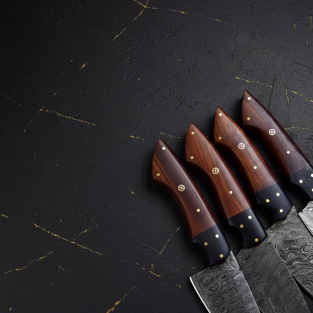 Hand Forged 5-Piece Damascus Steel Knife Set, Custom Kitchen Chef Knives with Sheath - 3