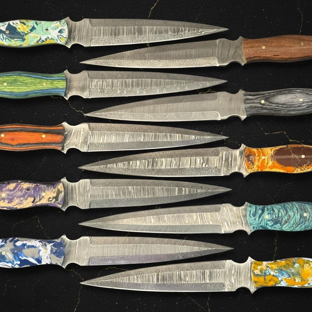 Lot of 10 Damascus Steel Hunting Daggers 11" Full Tang Knives with Pakka Wood Handles - 2