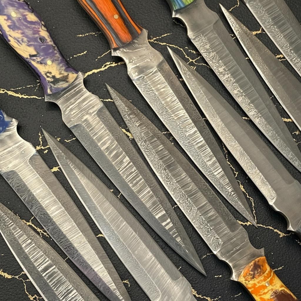 Lot of 10 Damascus Steel Hunting Daggers 11" Full Tang Knives with Pakka Wood Handles - 5