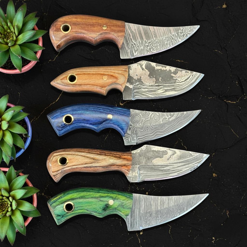 Lot of 10 Hand Forged Damascus Steel Skinner Knives with Pakka Wood Handles - 2